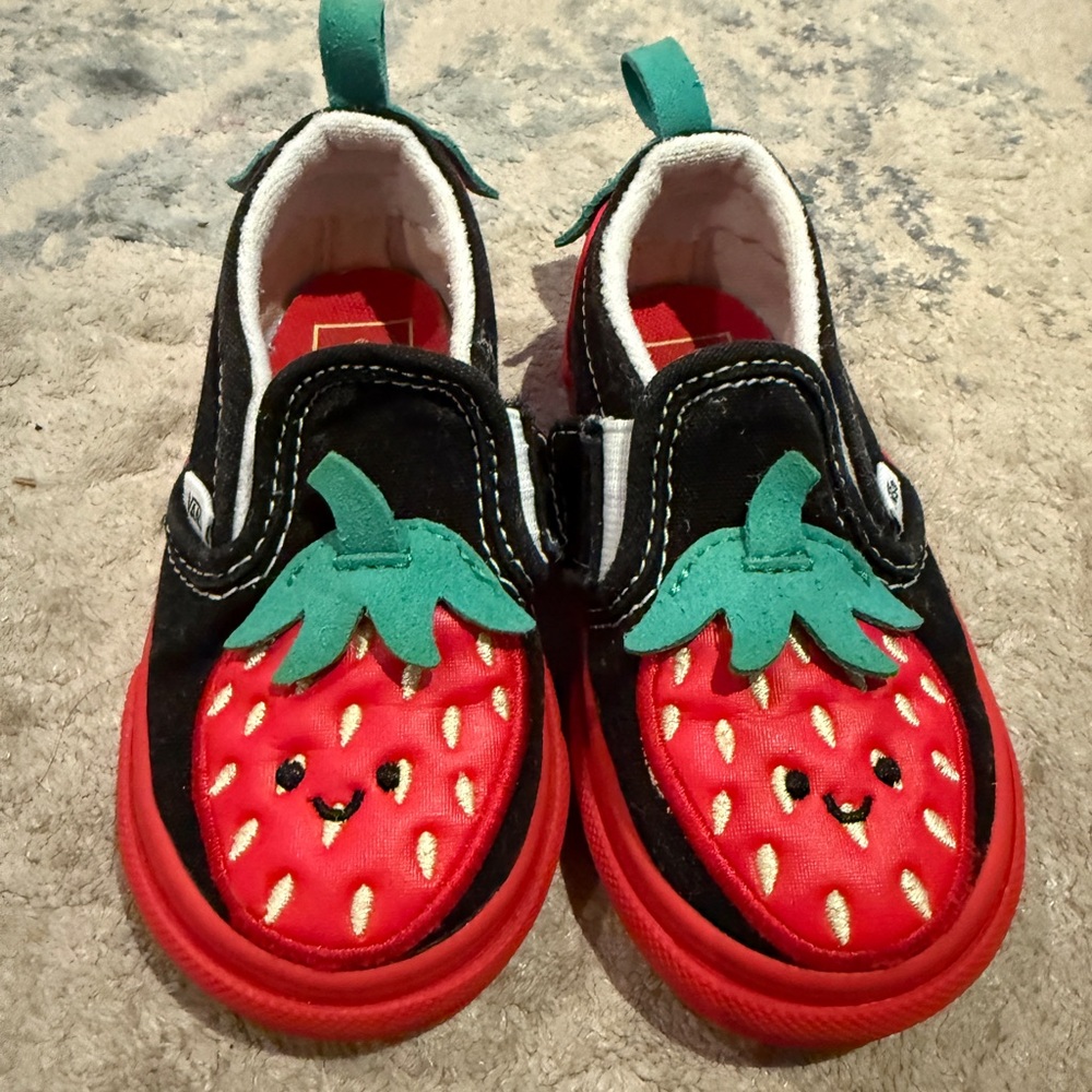 Vans Kids Sneakers - Black, Red, Green Strawberry Design
